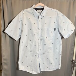 Baseballism Crossed Bats Oxford Button Down Shirt Light Blue Men's Sz M